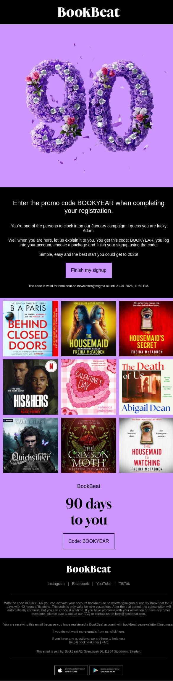 You just got in on it! π email from BookBeat screenshot