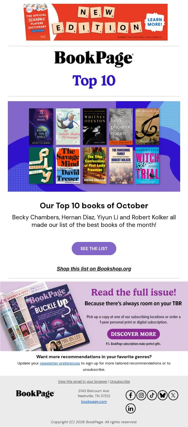10 books you’ll want on your October TBR email from BookPage screenshot