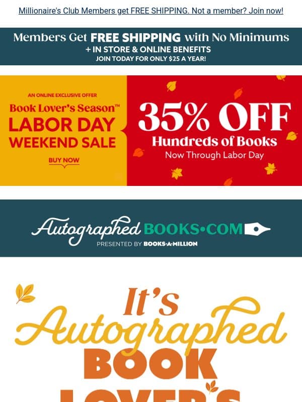 Find Collectible Copies - Autographed Book Lover's Season email from Books-A-Million