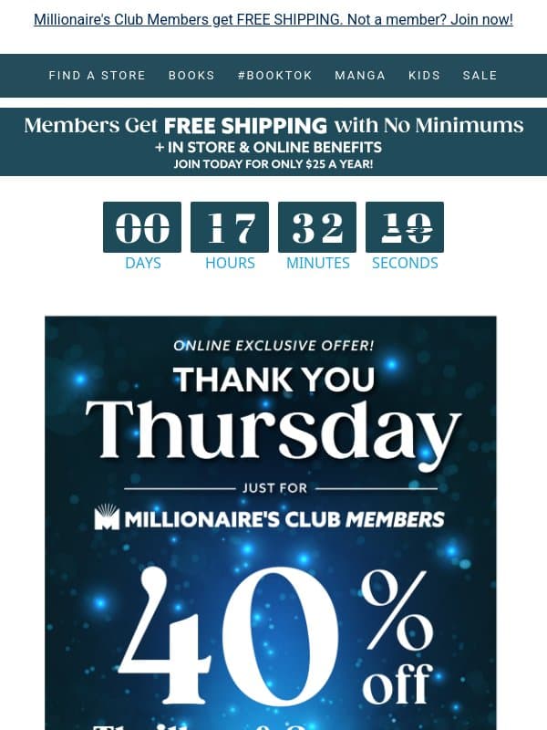 Unlocked: Your Thursday Perk - 40% Off! email from Books-A-Million