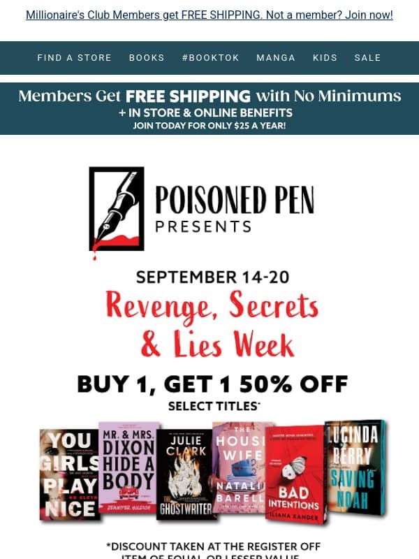 BOGO 50% Off Select Titles through Sunday! email from Books-A-Million