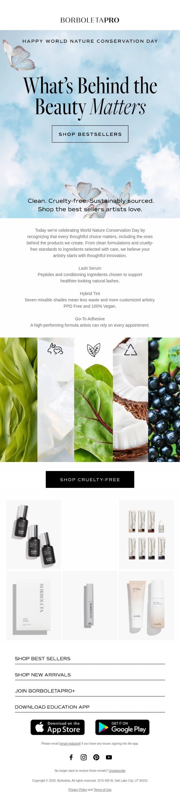 Beautiful by Nature. Thoughtful by Choice. email from Borboleta Beauty screenshot