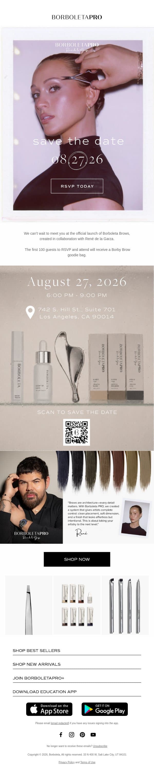 SAVE THE DATE 🥂 email from Borboleta Beauty screenshot