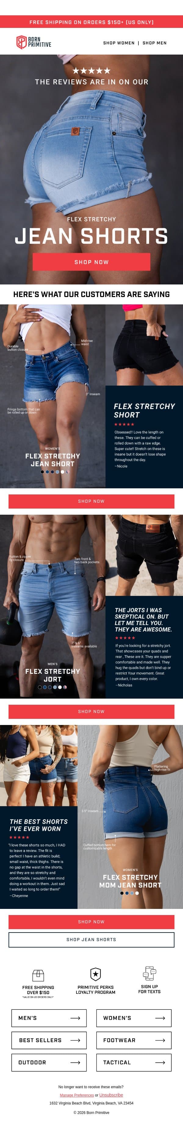 Denim Shorts That Do More email from Born Primitive screenshot