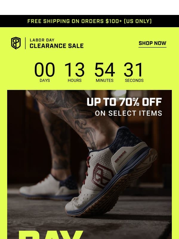 14 Hours Left: Up to 70% Off email from Born Primitive