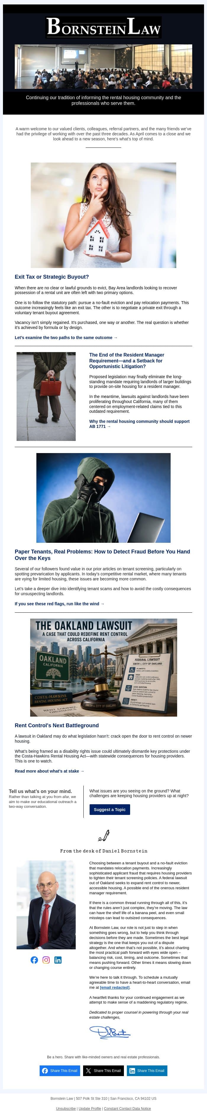 Update this April 28th email from Bornstein Law screenshot