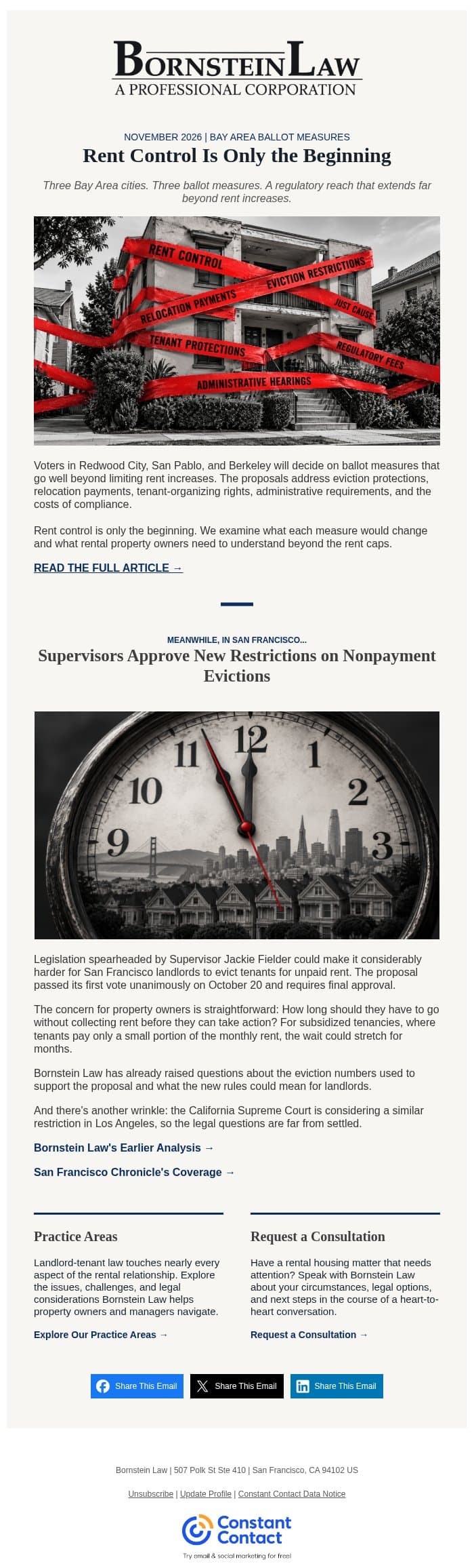 Landlording rules are changing. Again. email from Bornstein Law screenshot