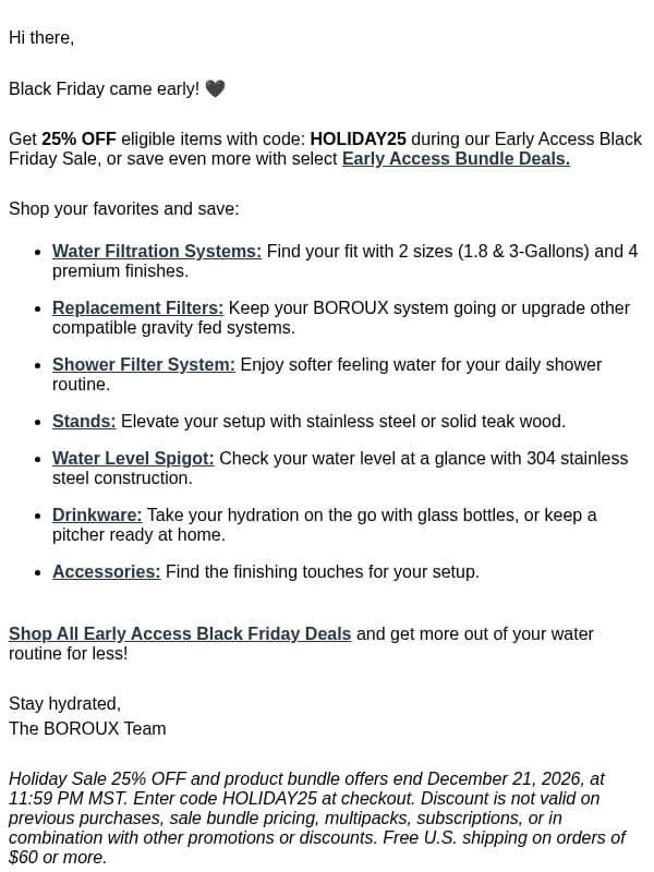 25% Off Early Access 🖤 BLACK FRIDAY SALE email from BOROUX