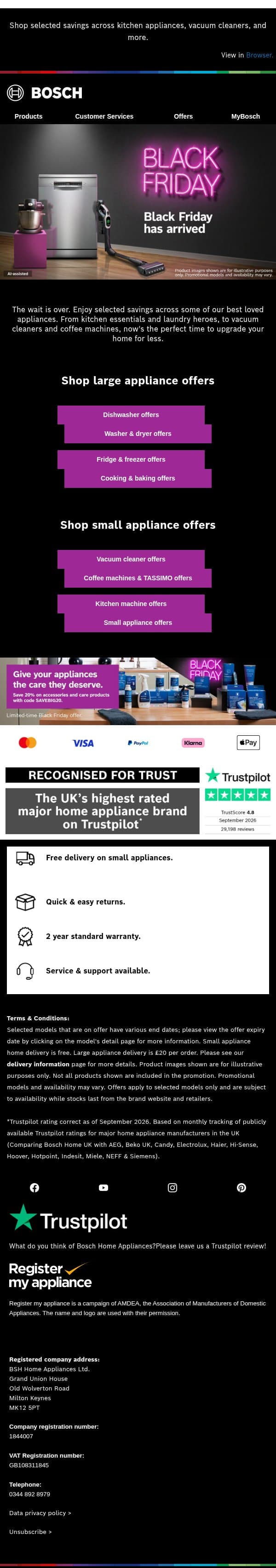 Black Friday savings are here email from Bosch UK screenshot