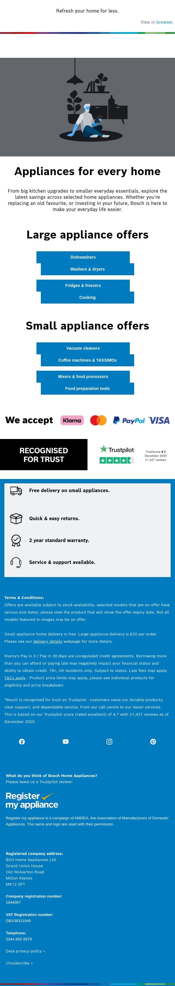 Save up to £200 on home essentials email from Bosch UK screenshot