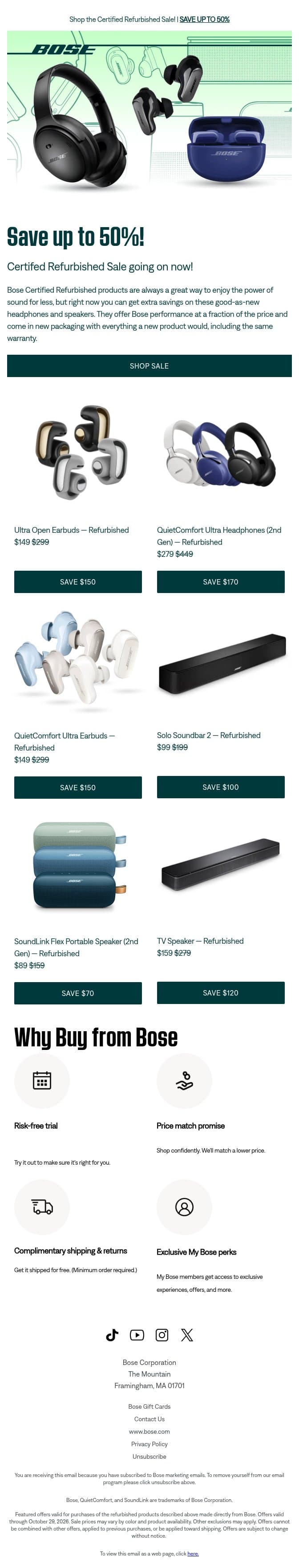 Save up to 50% now! email from Bose screenshot