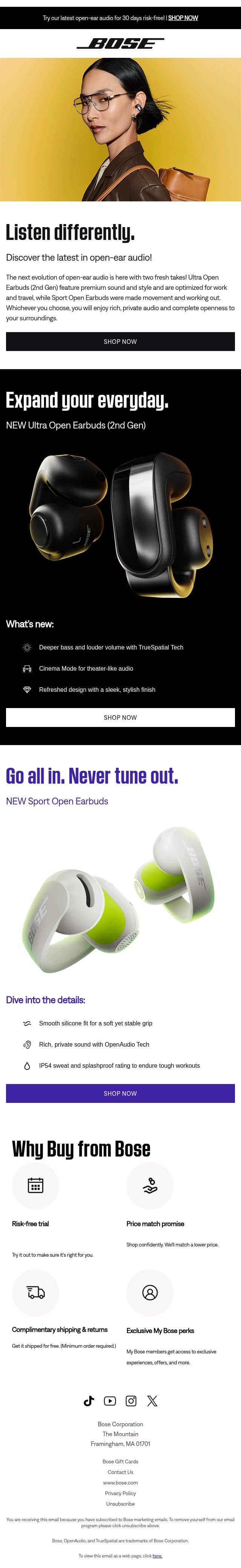Two new takes on open-ear audio! email from Bose screenshot