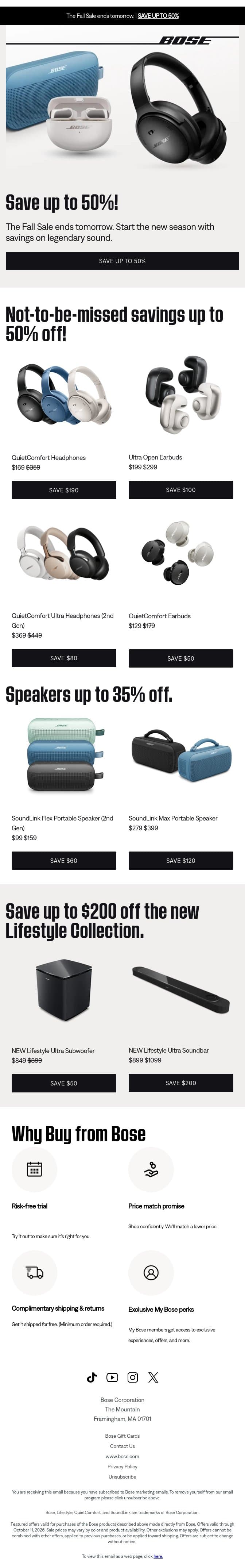 Just one more day to save up to 50%! email from Bose screenshot