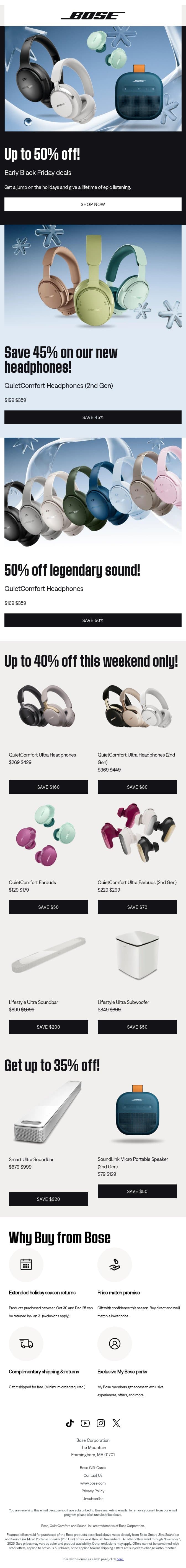 Save up to 50% with our early Black Friday deals! email from Bose screenshot