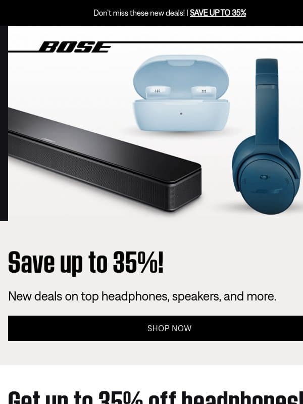 Save up to 35% with new deals! email from Bose