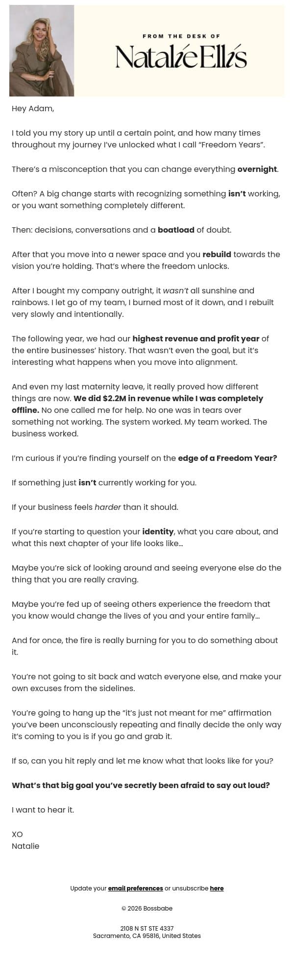 are you afraid to say this out loud? email from BossBabe screenshot