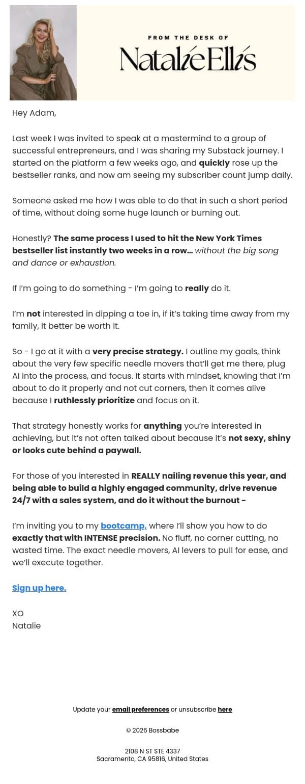 exposing my bestseller strategy email from BossBabe screenshot