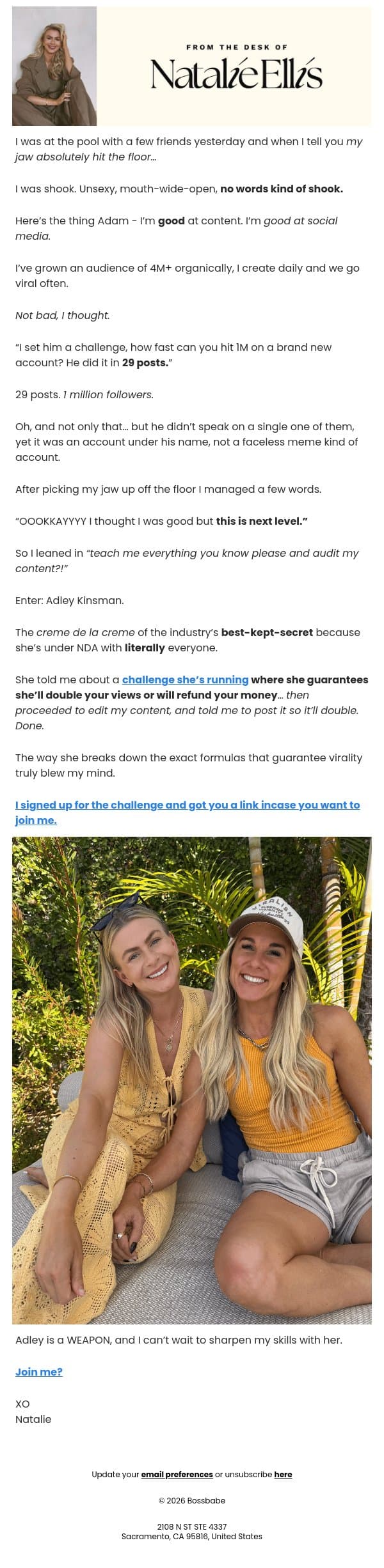 29 videos brought 1M followers 🫣 email from BossBabe screenshot