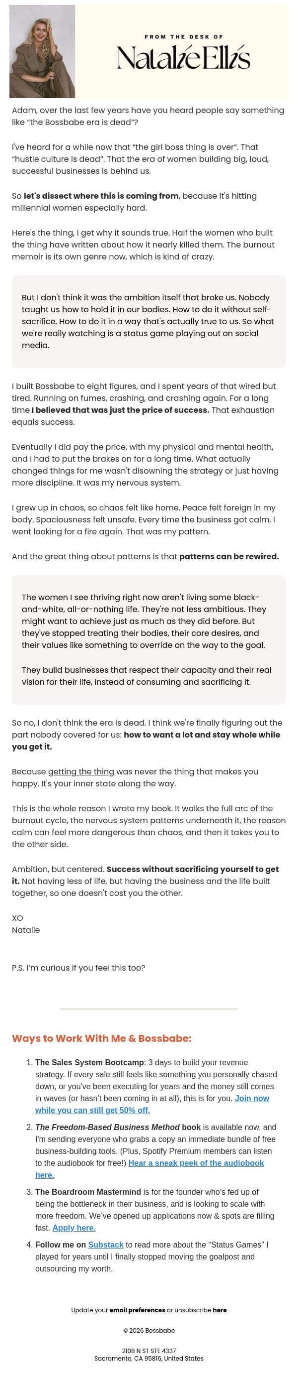 Is the Bossbabe era dead? email from BossBabe screenshot