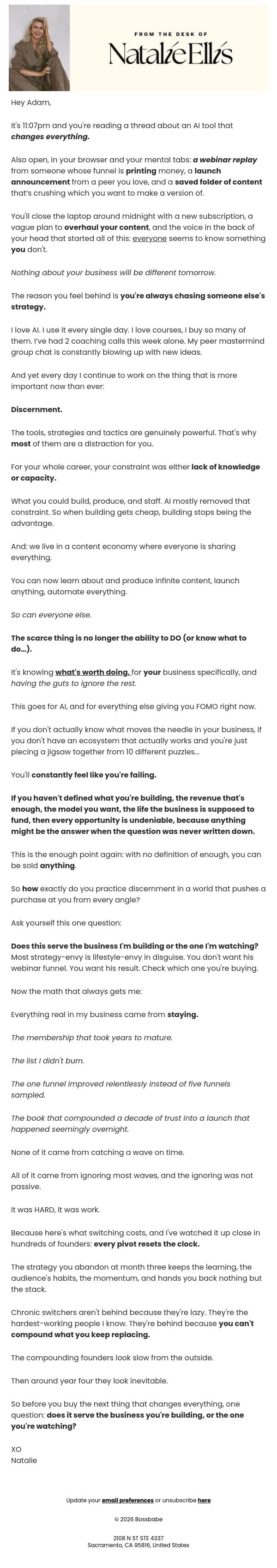 please be more discerning email from BossBabe screenshot