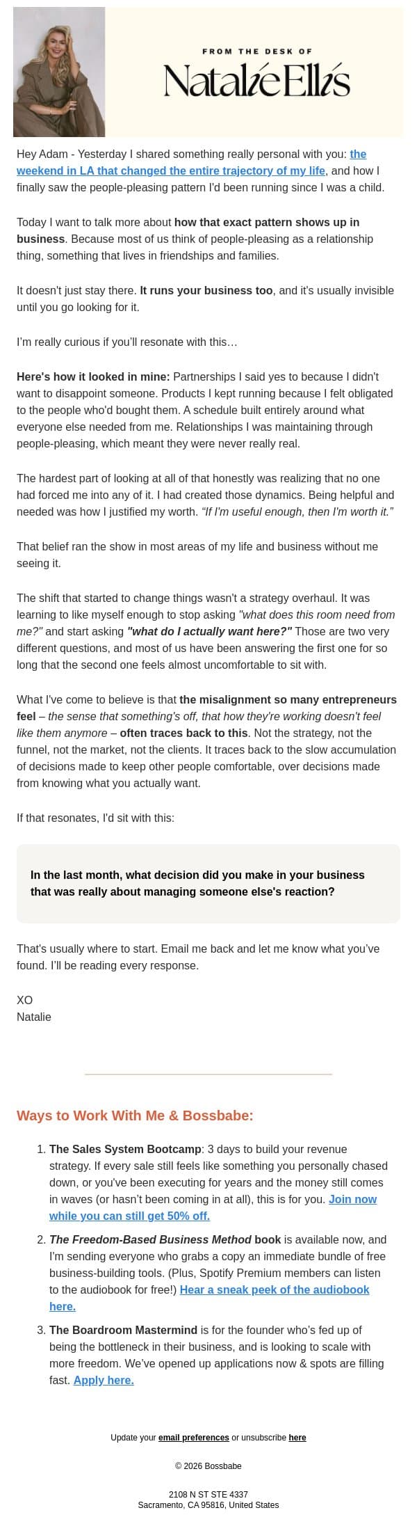 does this pattern show up in your business? email from BossBabe screenshot