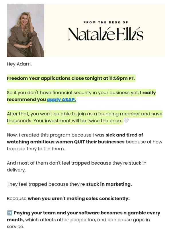 last chance to save $3K on Freedom Year email from BossBabe