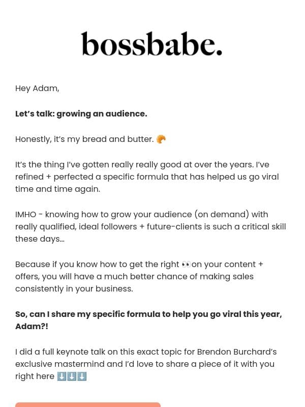 Can I help you go viral this year? email from BossBabe