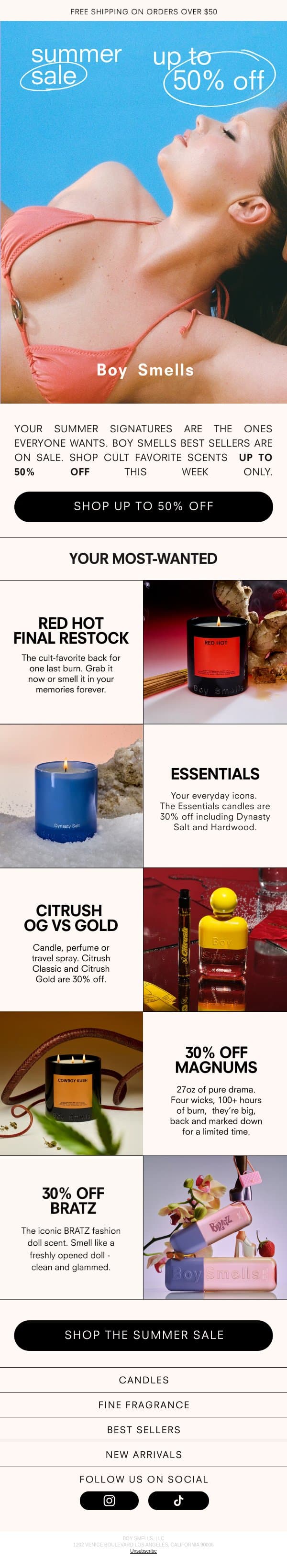 Sale Extended with 50% off π email from Boy Smells screenshot