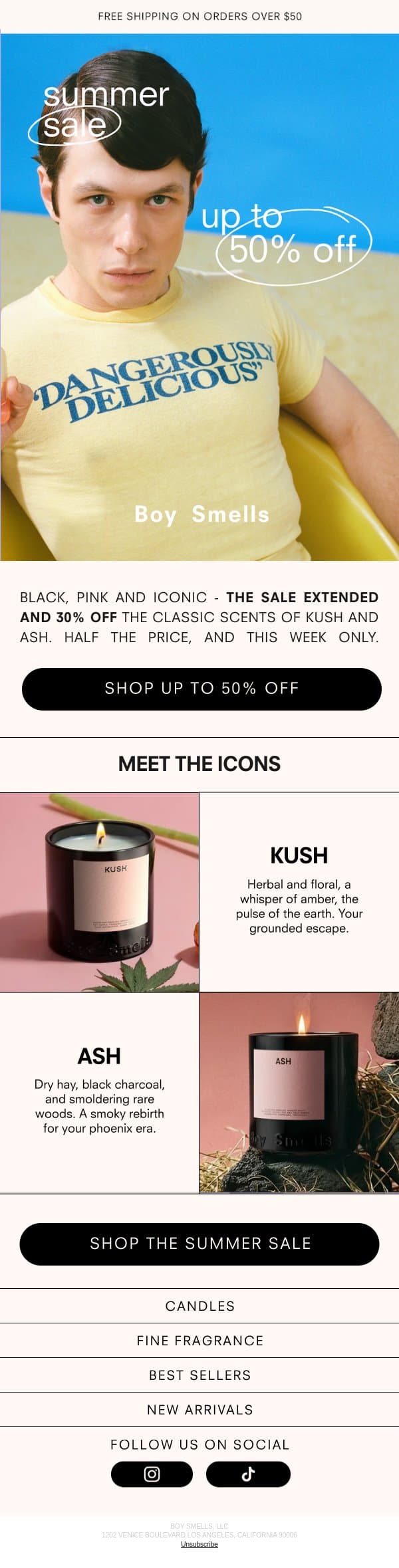 Last Chance for 50% Off Sale ⏰ email from Boy Smells screenshot