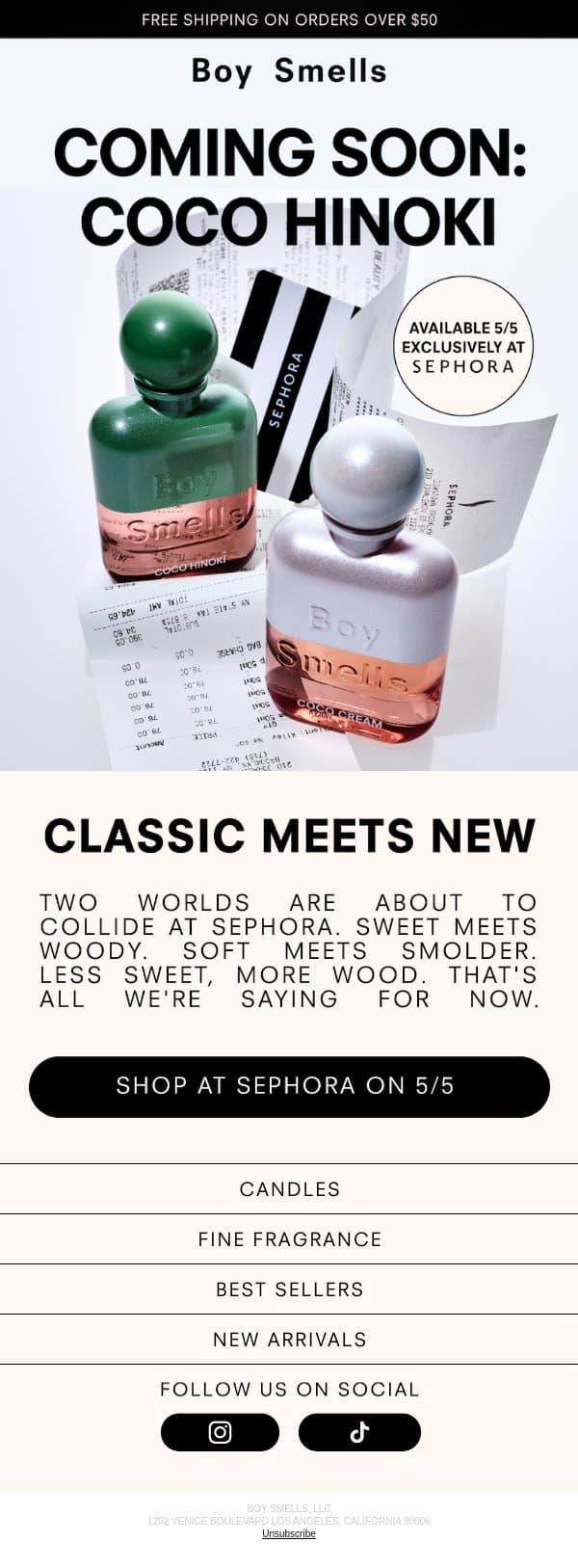 Something New Is Coming to Sephora. email from Boy Smells screenshot