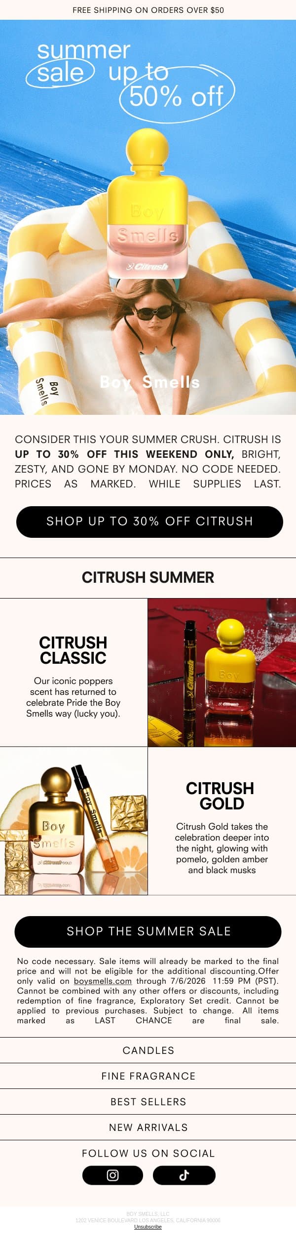 CITRUSH SALE?! Is it still Pride? email from Boy Smells screenshot