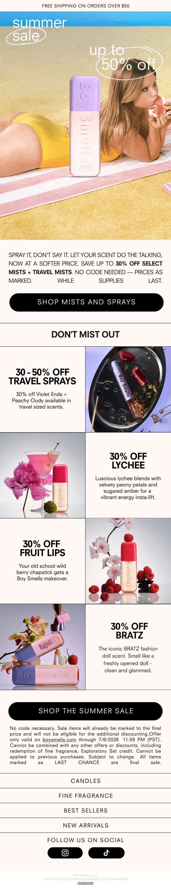 Spritz, Spritz up to 50% off Mist π¦ email from Boy Smells screenshot