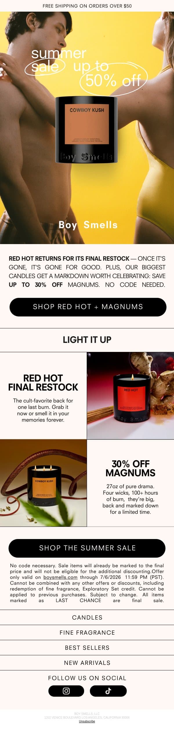 XXXL: Up To 50% off email from Boy Smells screenshot