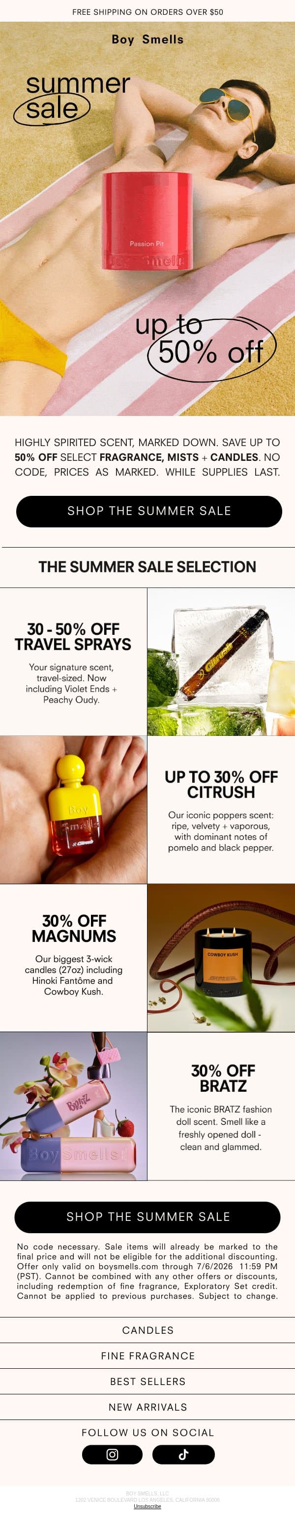 SUMMER SALE NOW! email from Boy Smells screenshot