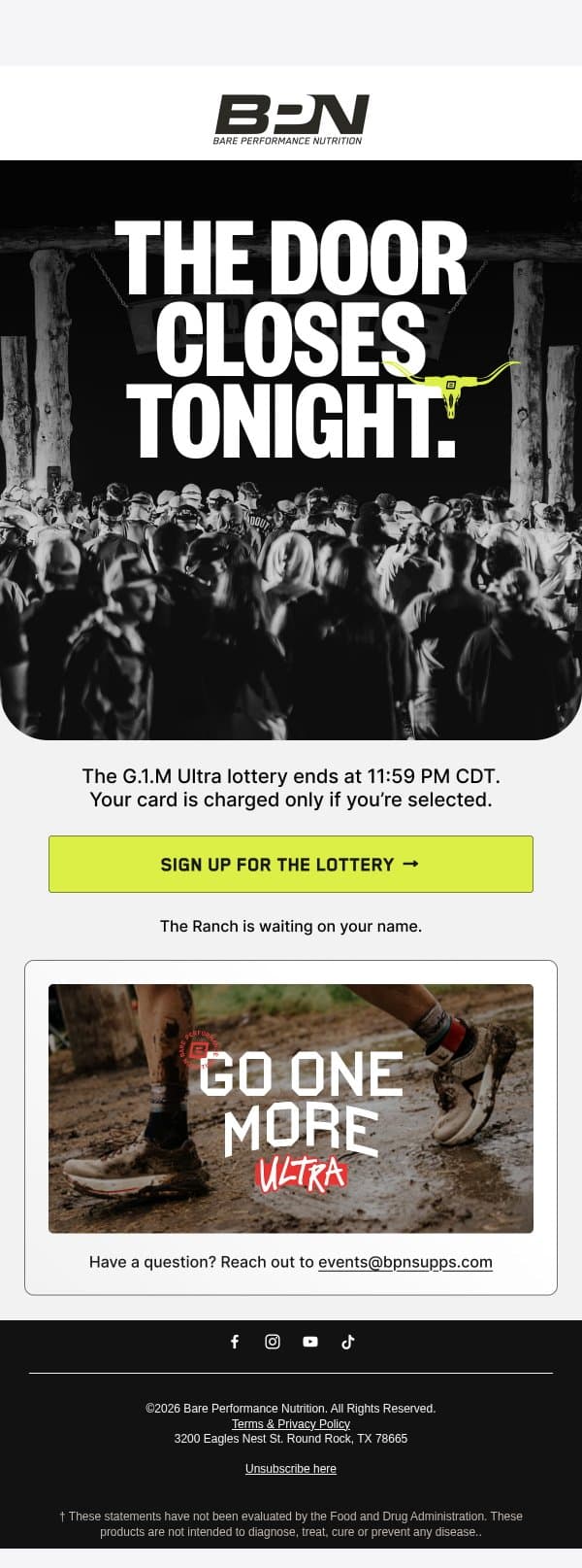 The Door Closes Tonight. email from BPN Supps screenshot
