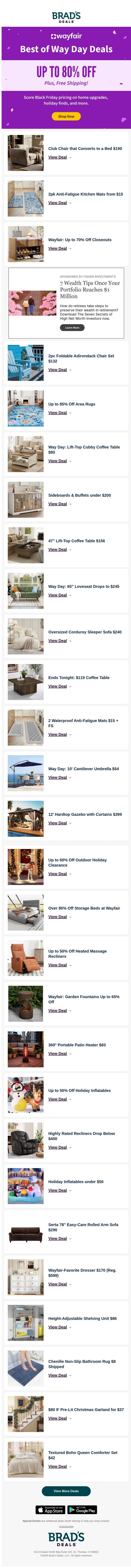 π Top Way Day Deals Catching Our Eye email from Brad's Deals screenshot
