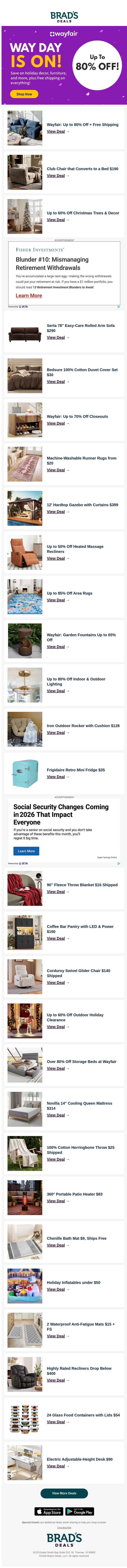 🚨 Way Day Starts NOW: Shop Huge Savings email from Brad's Deals screenshot