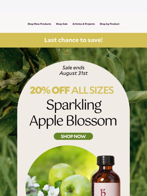 3 DAYS LEFT: 20% off Sparkling Apple Blossom email from Bramble Berry