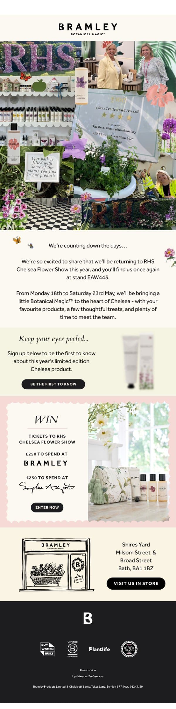 We’re returning to Chelsea 🌸 email from Bramley screenshot