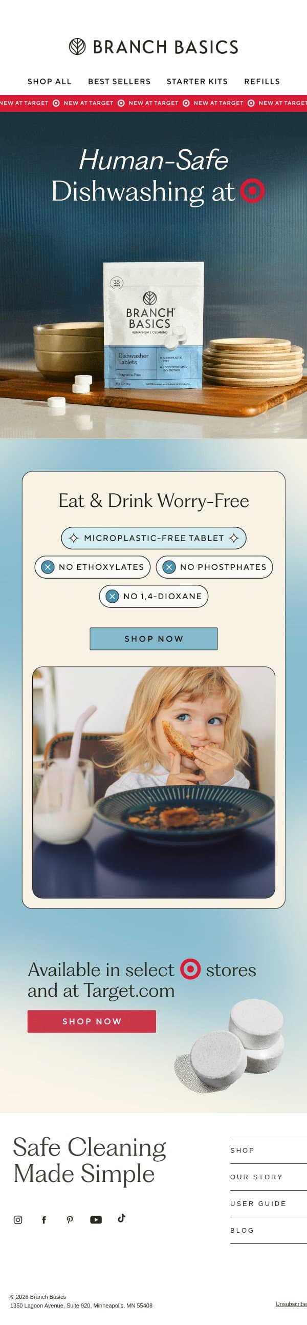 Shop Our Dishwasher Tablets In Stores Now email from Branch Basics screenshot