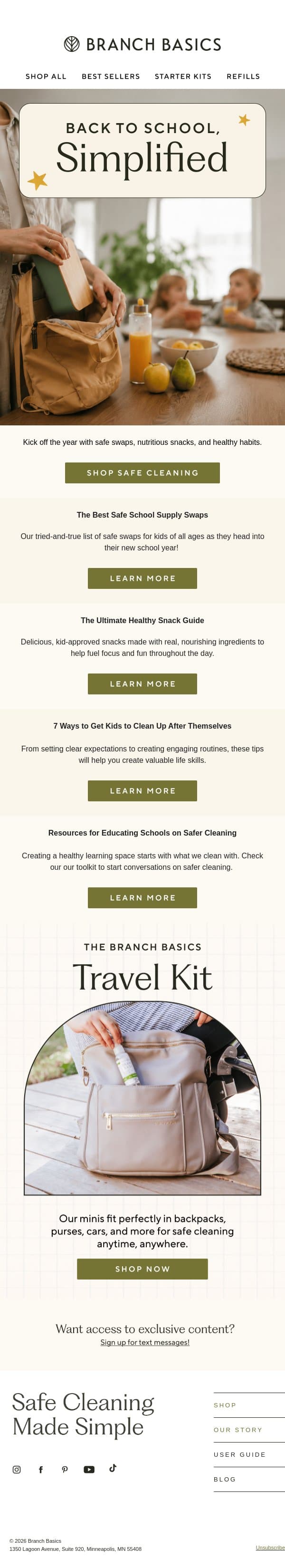 The Best Safe School Supply Swaps email from Branch Basics screenshot