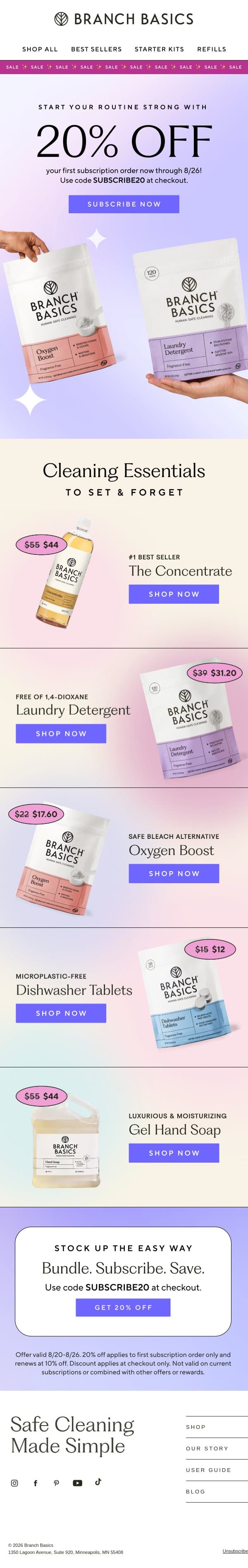 Limited-Time Offer: Take 20% Off Today! email from Branch Basics screenshot