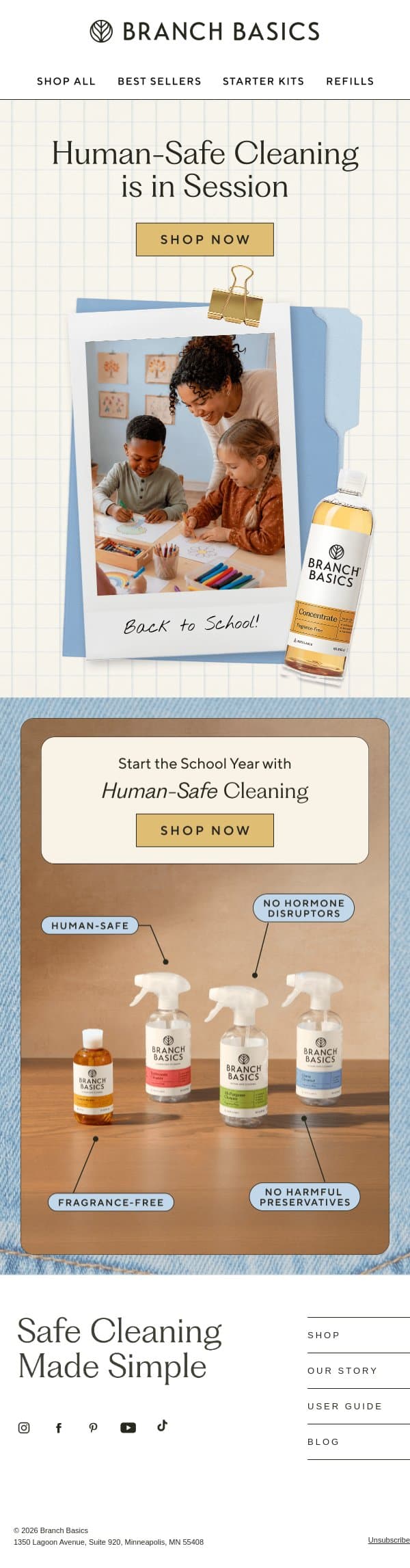Back to School Cleaning, Minus the Hormone Disruptors email from Branch Basics screenshot