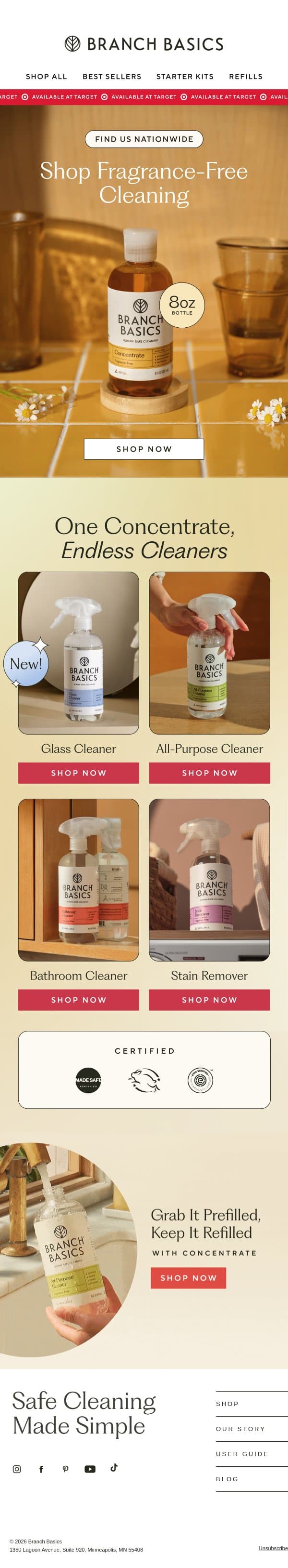 One Concentrate, Endless Cleaners email from Branch Basics screenshot