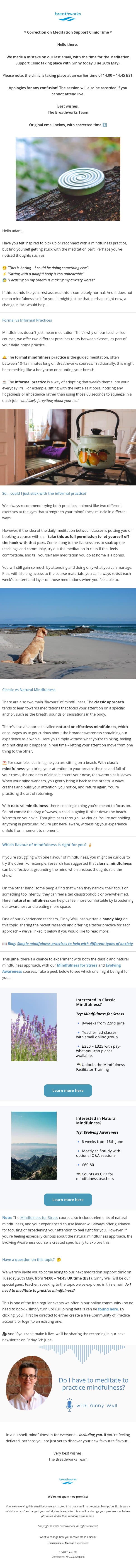 CORRECTION | What if meditation isn't for me? 🤷♂️ email from Breathworks Mindfulness screenshot