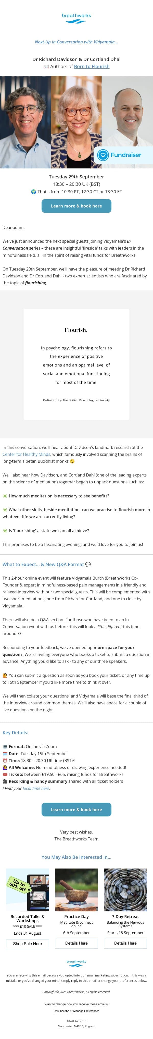 Meet the scientists studying human 'flourishing' 🌻 email from Breathworks Mindfulness screenshot