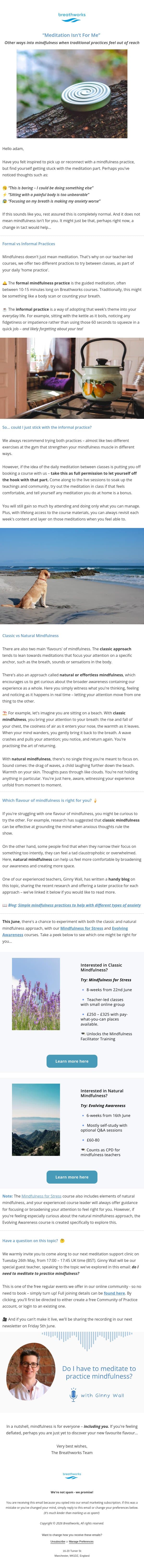 What if meditation isn't for me? 🤷♂️ email from Breathworks Mindfulness screenshot