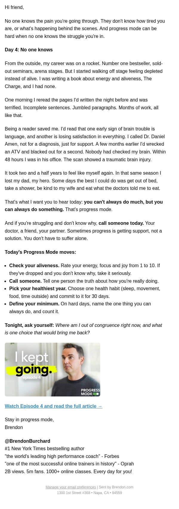 Day 4: No one knew email from Brendon Burchard screenshot