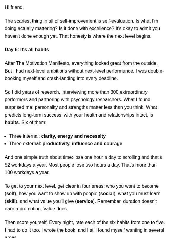 Day 6: It's all habits email from Brendon Burchard