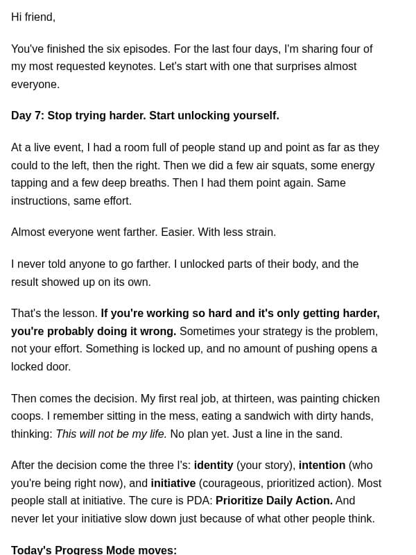 Day 7: Stop trying harder email from Brendon Burchard